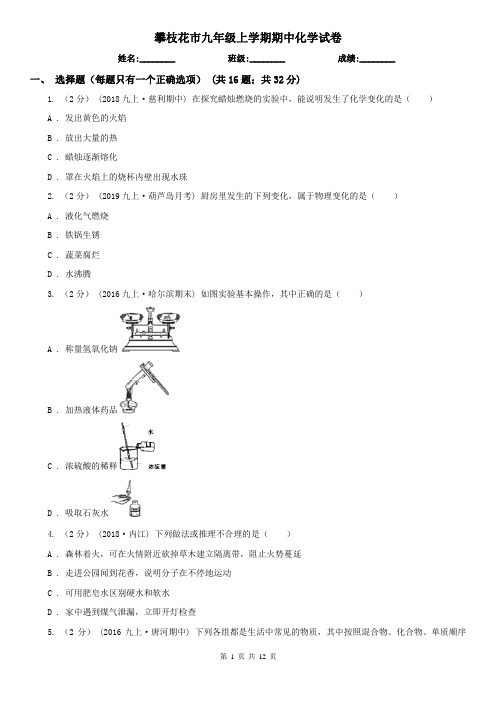 攀枝花市九年级上学期期中化学试卷