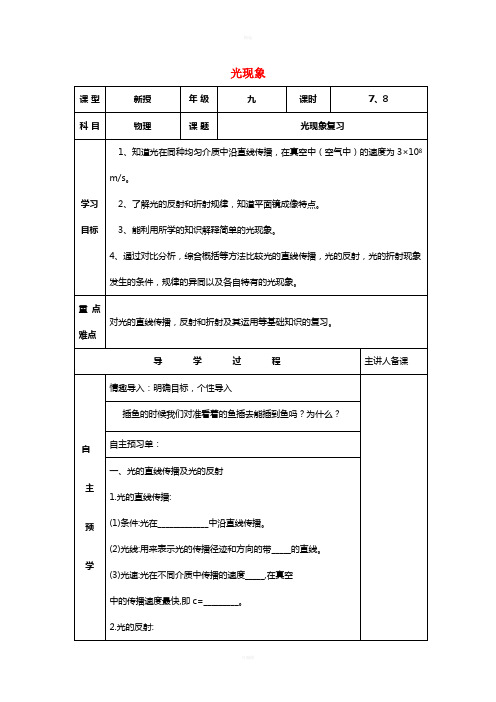 湖南省邵东县仙槎桥镇2017届中考物理一轮复习光现象导学案无答案