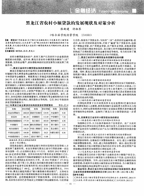 黑龙江省农村小额贷款的发展现状及对策分析