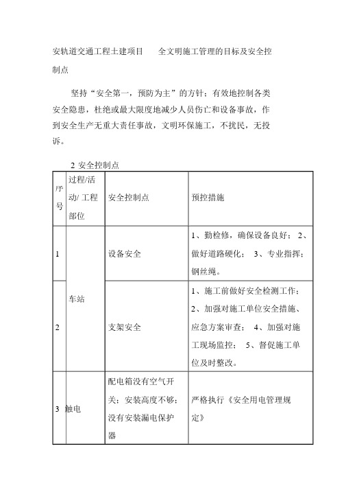 安轨道交通工程土建项目全文明施工管理的目标及安全控制点