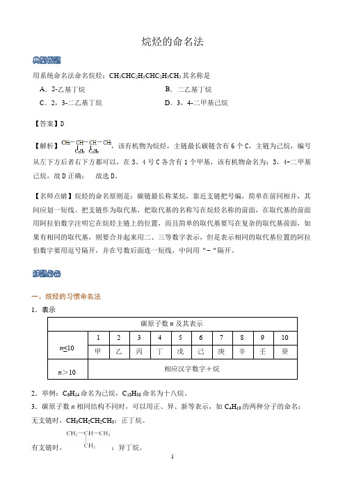 新课标高中化学人教版必修第一册第二册知识解析〖烷烃的命名法〗