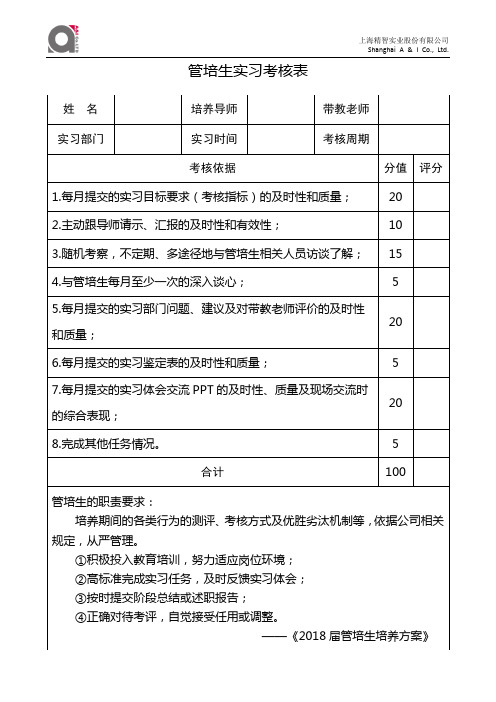 管培生实习考核表