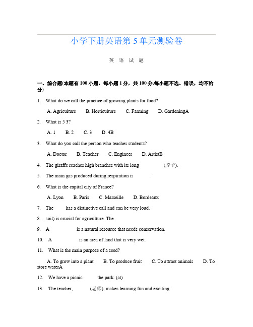 小学下册L卷英语第5单元测验卷