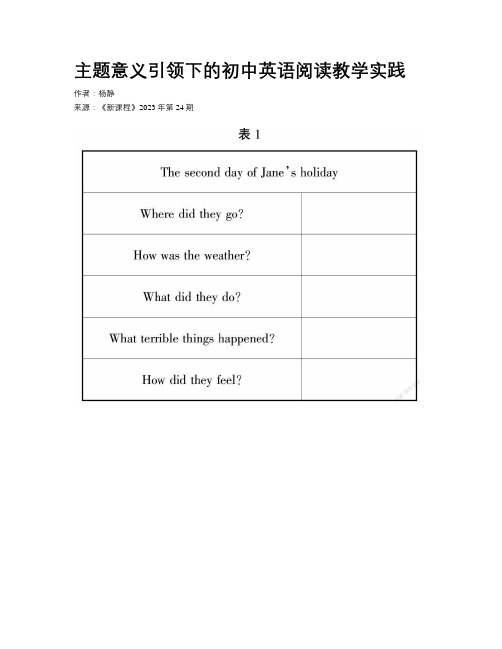 主题意义引领下的初中英语阅读教学实践