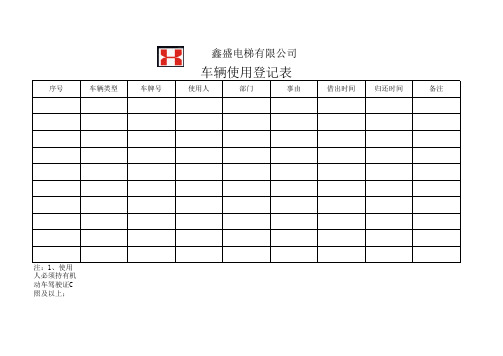 公车借用登记表