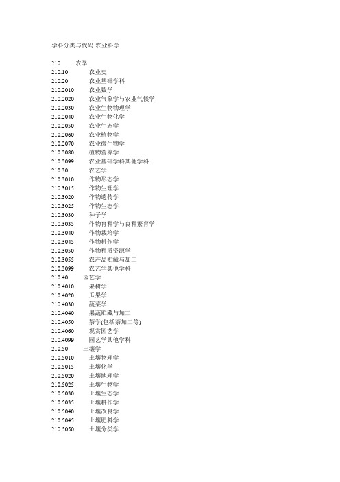 学科分类与代码农业科学