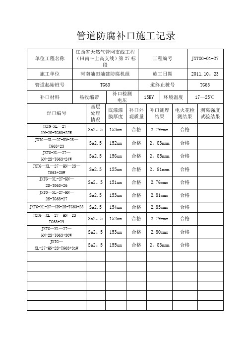 管道防腐补口施工记录