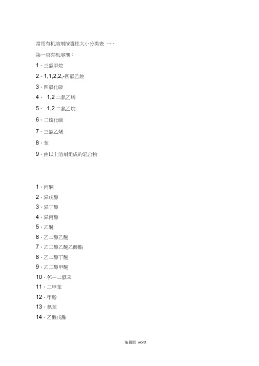 常用有机溶剂按毒性大小分类表