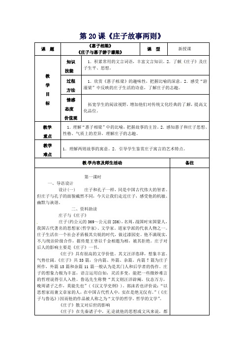 九年制学校九年级语文下册第20课《庄子故事两则》教案1新人教版