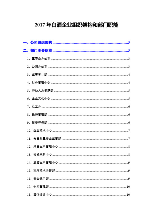 2017年白酒企业组织架构和部门职能