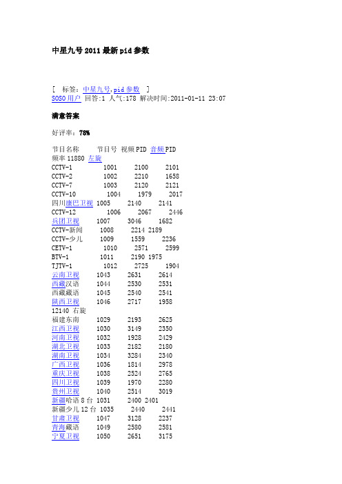 中星九号2011最新pid参数