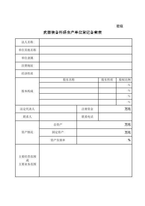 武器装备科研生产单位登记备案表