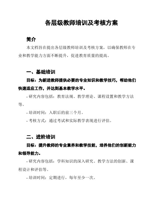 各层级教师培训及考核方案