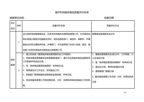 临床输血质量评价标准