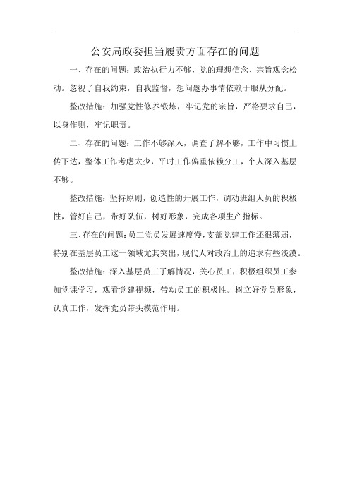 公安局政委担当履责方面存在的问题