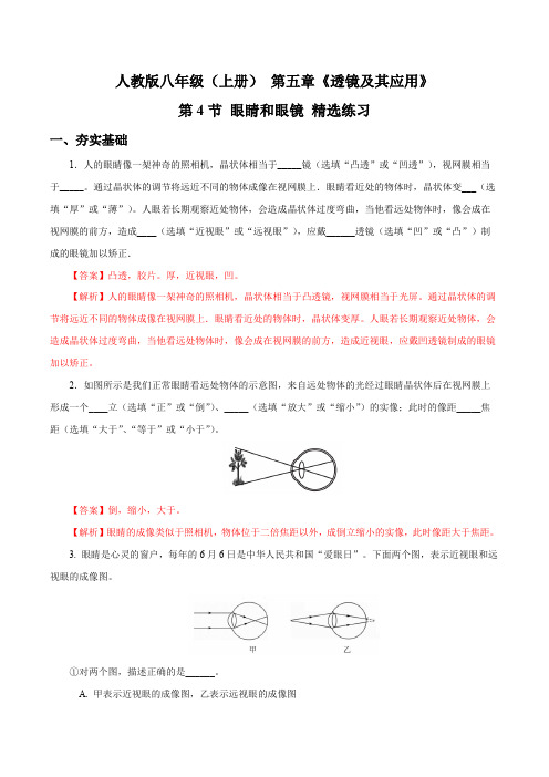 5.4眼睛和眼镜(精选练习)-2024-2025学年八年级物理上册同步备课系列(人教版)