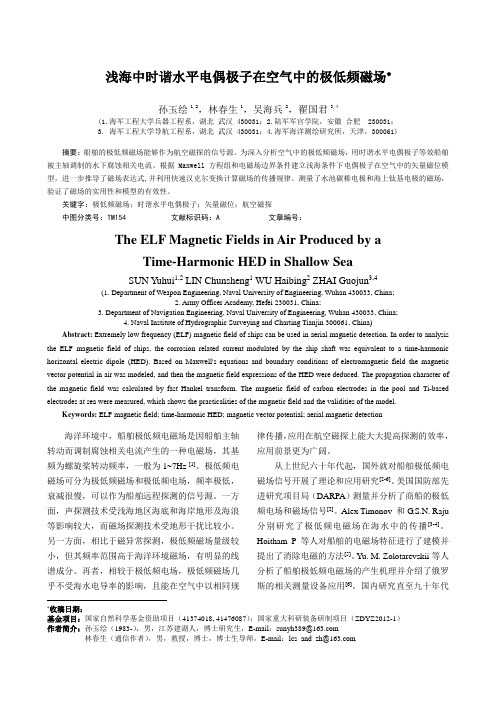 浅海中时谐水平电偶极子在空气中的极低频磁场