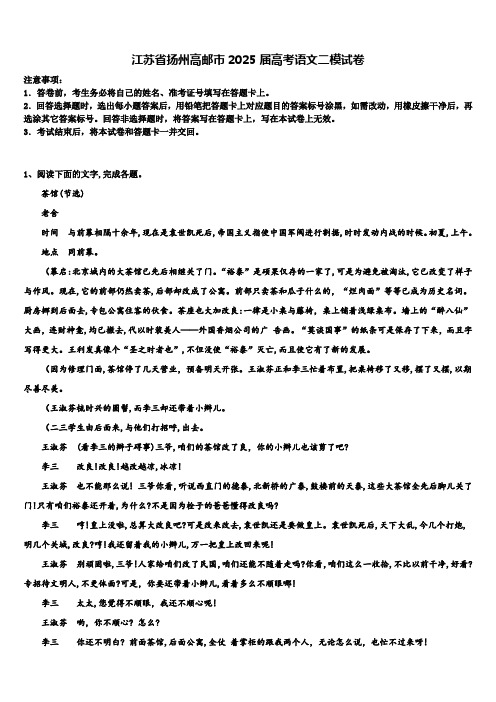 江苏省扬州高邮市2025届高考语文二模试卷含解析