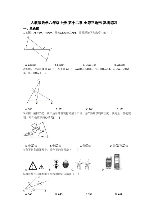 人教版数学八年级上册-第十二章-全等三角形-巩固练习(解析版)