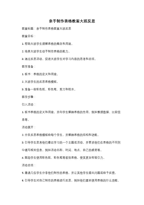 亲手制作表格教案大班反思