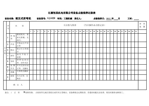 ★折弯机设备点检保养表