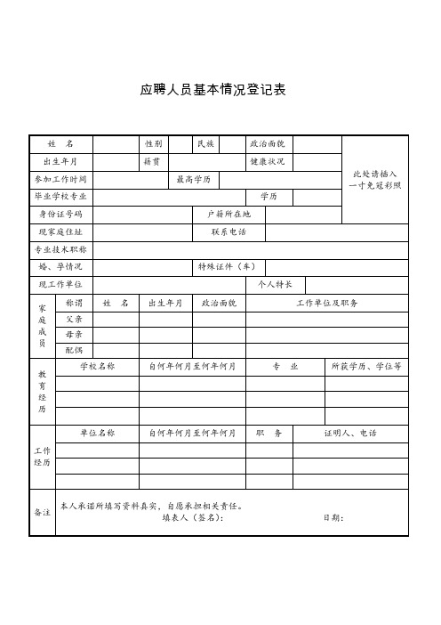 应聘人员基本情况登记表