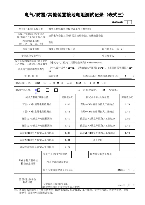 电气—防雷—其它装置接地电阻测试记录(表式三)一二精编