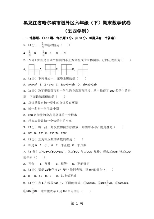 黑龙江省哈尔滨市道外区六年级(下)期末数学试卷(五四学制)