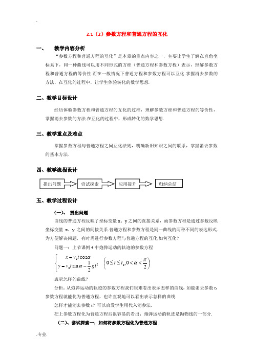 高中数学：2.1(2)参数方程和普通方程的互化(沪胶版高二下)