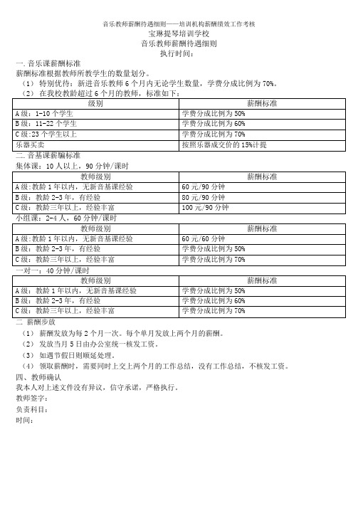 音乐教师薪酬待遇细则——培训机构薪酬绩效工作考核