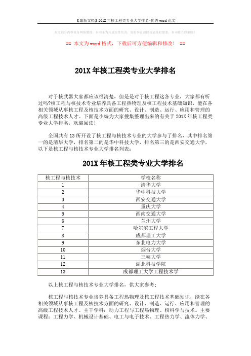 【最新文档】201X年核工程类专业大学排名-优秀word范文 (2页)