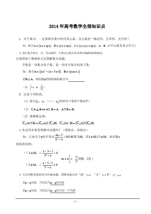 2014年高考数学全部知识点