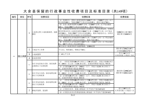 余县保留的行政事业性收费项目及标准目