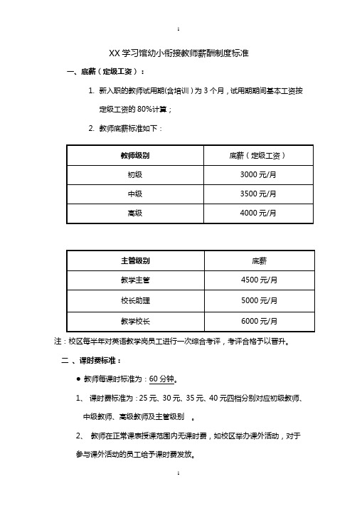 XX教育幼小衔接教师薪资标准