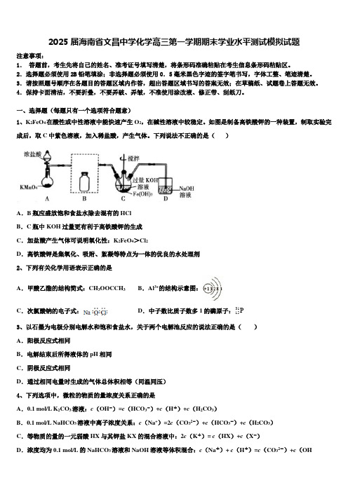 2025届海南省文昌中学化学高三第一学期期末学业水平测试模拟试题含解析