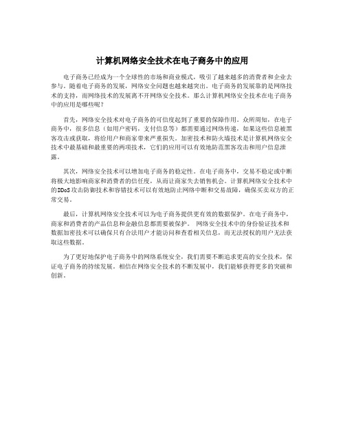 计算机网络安全技术在电子商务中的应用