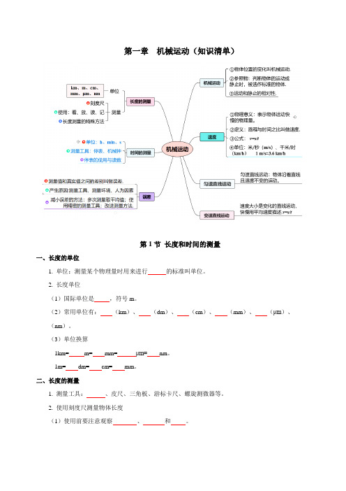 第一章 机械运动(知识清单)-2024-2025学年八年级物理上册同步备课系列(人教版)(学生版)