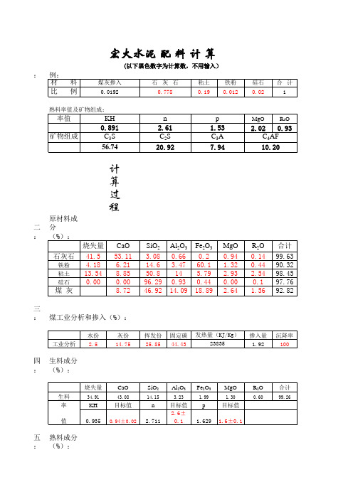 水泥生产配料计算1(4组份硅石)三线