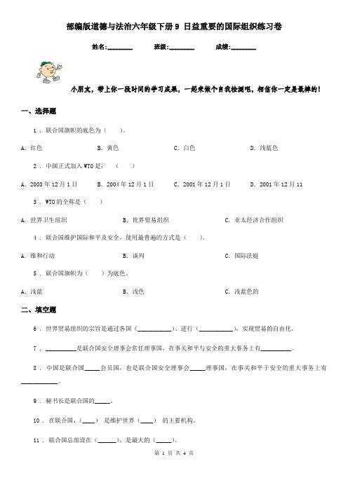 部编版道德与法治六年级下册9 日益重要的国际组织练习卷新版