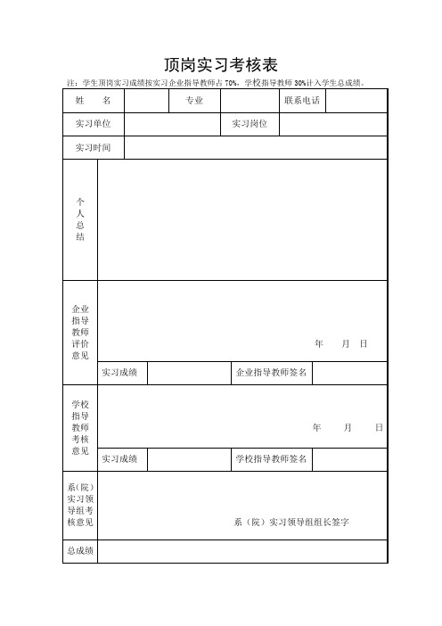 顶岗实习考核表