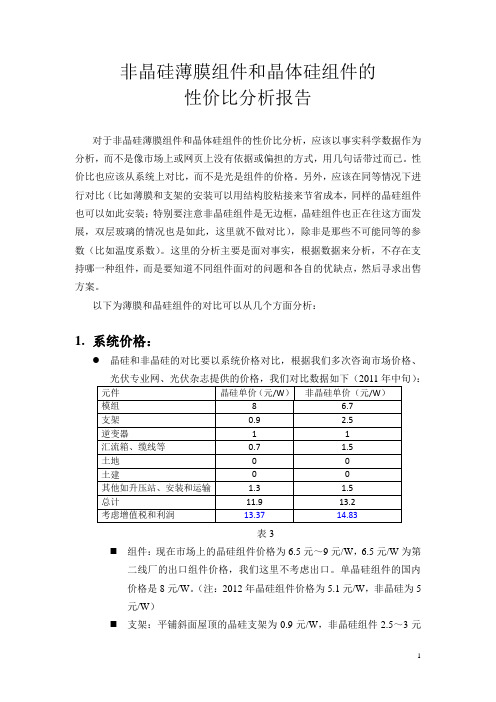 非晶硅薄膜和晶体硅组件的性价比分析