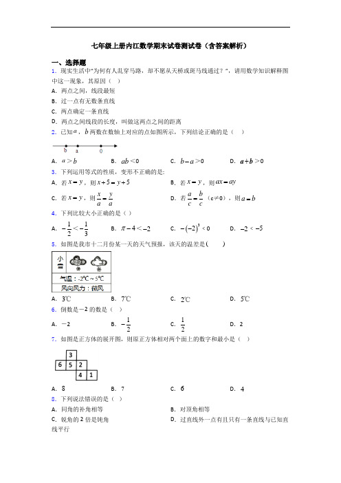 七年级上册内江数学期末试卷测试卷(含答案解析)