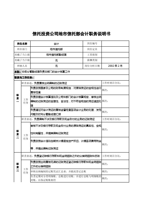 信托投资公司地市信托部会计职务说明书