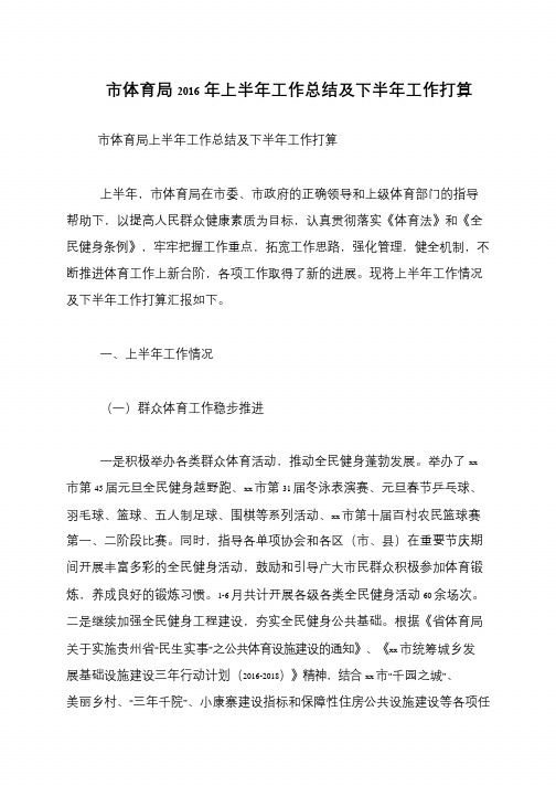 市体育局2016年上半年工作总结及下半年工作打算