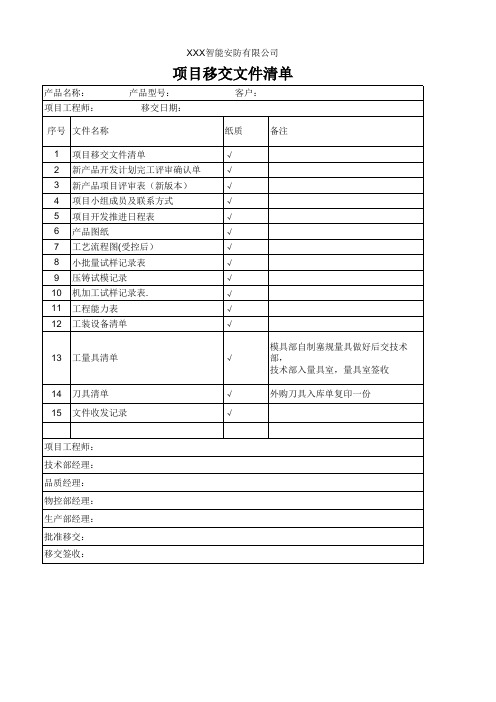 技术资料移交清单