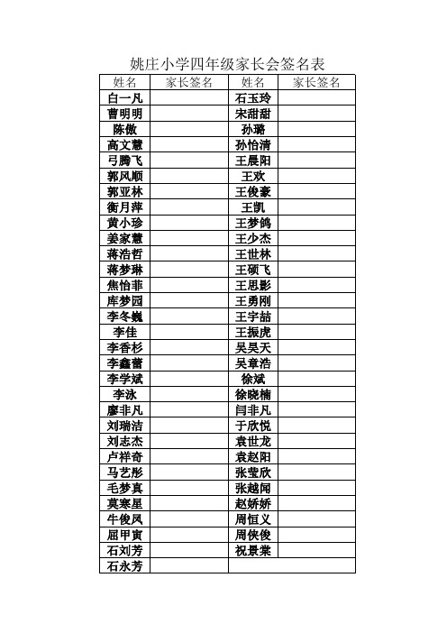 四年级家长会签名表