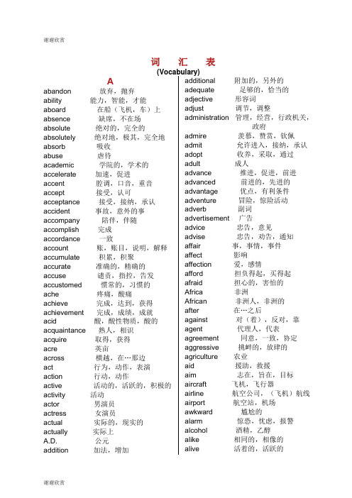 浙江省大学英语三级考试大纲词汇表.doc