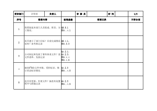 QEO三体系内审检查表