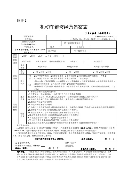 机动车维修经营备案表