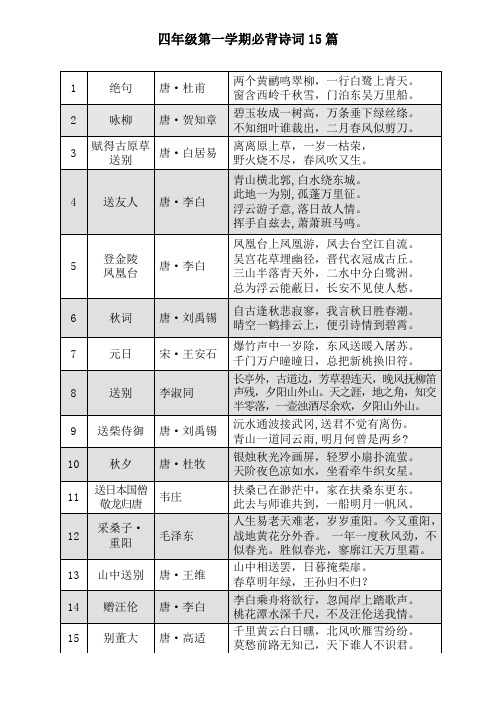 四年级第一学期必背诗词15篇